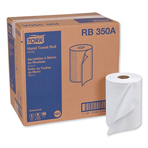 Tork Advanced Hand Towel Roll H21, Disposable Paper Towel Roll RB350A, 100% Recycled, Absorbent & Soft, 1-Ply, White - 12 Rolls x 350 ft