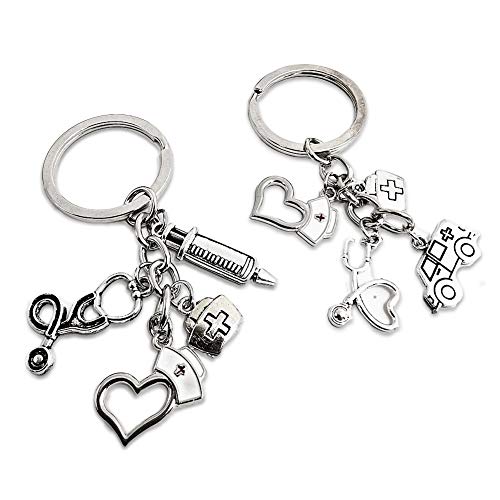 2PCS Porte-clés, Infirmière Porte-clés, Porte-clés Suspendu Pendentif en Métal,Cadeau pour Les Amis Ou Les Infirmières Médicales Cover