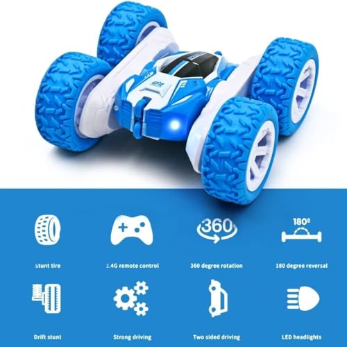 Image of MITAN RC Racing Stunt Car Toy Remote Control 2.4Ghz 360 Rotating Double Flip USB Rechargeable Kids - Blue