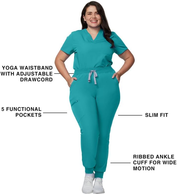 Kitmaz Medical Scrub Pants for Women - Mid Rise 4-Way Stretch Anti-Wrinkle Slim Fit Jogger Pants, Drawstring & 5 Pockets
