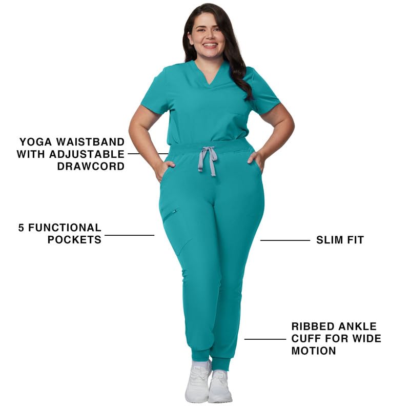 Image of Kitmaz Scrub Pants for Women - Mid Rise 4-Way Stretch Anti-Wrinkle Slim Fit Jogger Pants, Drawstring & 5 Pockets