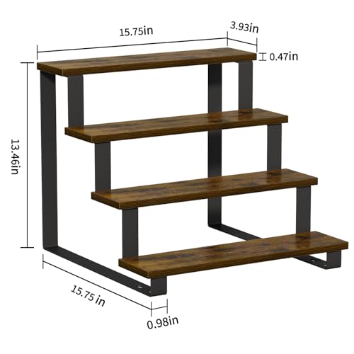 Image of YINMIT Wooden Display Riser Stand,15.75 Inch Tiered Perfume and Cologne Organizer Stand, 4 Tier Spice Rack Organizer, Rustic Display Shelf for Cupcake, Figures, Candles (4 Tier Brown, 15.75 In)