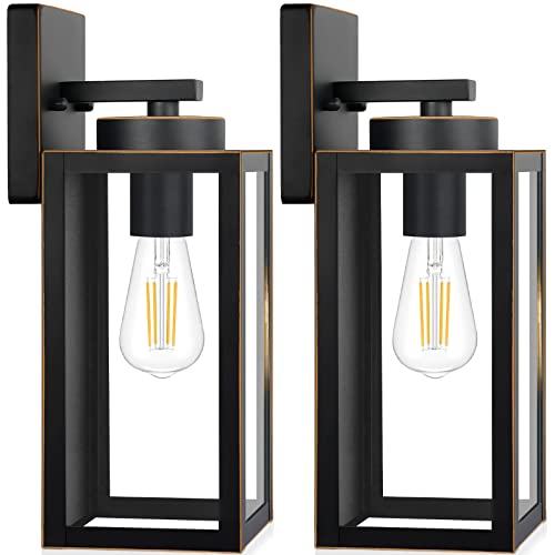 Image of BesLowe Outdoor Wall Light Fixtures, Porch Lights Black with Gold Trim