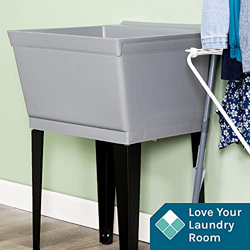 Image of 19 Gallon Utility Sink Laundry Tub by JS Jackson Supplies with Adjustable Metal Legs, Ideal for Laundry room, Basement, or Garage Workshop. Heavy Duty Shop Sink. No Faucet Included (Grey)