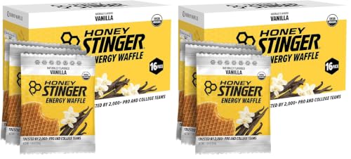 Image of Honey Stinger Organic Vanilla Waffle,Energy Stroopwafel for Exercise,Endurance and Performance,Sports Nutrition for Home & Gym,Pre and Post Workout,Box of 16 Waffles,16.96 Ounce,(Pack of 2)