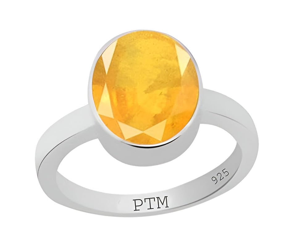 ptm 925 Sterling Silver Yellow Sapphire (Pukhraj) 3.25 Ratti To 10.25 Ratti Or 3 cts to 9.35 cts Astrological Gemstone Bis Hallmark Ring For Men & Women-picture-34