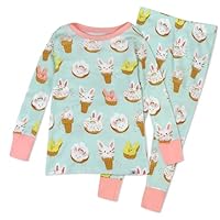 HonestBaby Celebration 2-Piece Pajamas Sleepwear PJs 100% Organic Cotton for Baby, Toddler, Kids, Bakery Bunnies