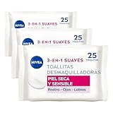 NIVEA Toallitas Desmaquilladoras Suaves (1 x 25 ud), toallitas desmaquillantes para piel seca y sensible, toallitas húmedas para rostro, ojos, labios y cuello (Paquete de 3)