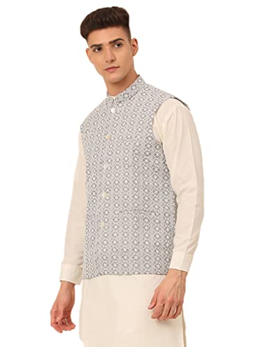 Image of Jompers Men's Embroidered Woven Pure Cotton Nehru Jacket