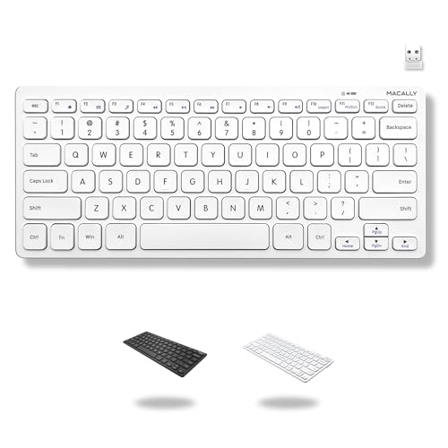 Macally Mini Compact Keyboard - Wireless Keyboards for Desktop PC, Surface, Chromebook, Notebook, Laptop Keyboard, Slim Key Board with 2.4G Wireless USB - Small Keyboard for Travel (White)