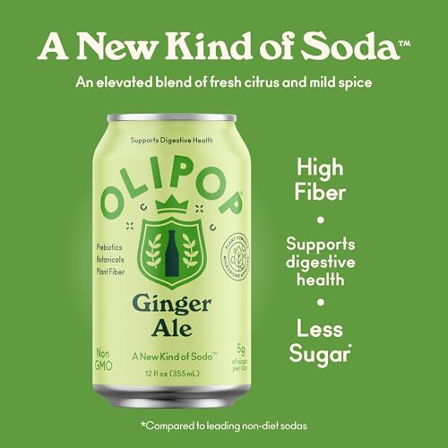 OLIPOP Prebiotic Soda Pop, Ginger Ale, Pantry Pack Packed with Prebiotics, Fiber, and Botanicals, Gluten Free, Vegan, GMO Free, 12oz (12-Cans) image 4