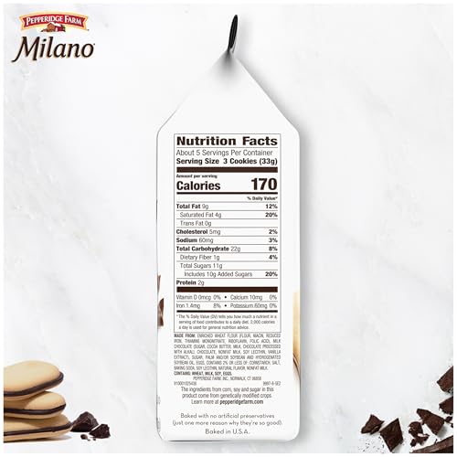 Image of Pepperidge Farm Milano Milk Chocolate Cookies, 6 OZ Bag (15 Cookies) (Pack of 2)