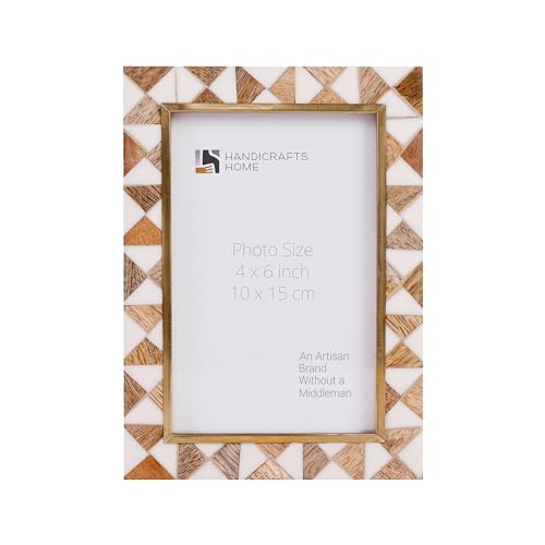 Handicrafts Home Wood 4x6 Picture Frame, White & Wood photo frame for vintage Decor, Boho Chic Decorative Frame for Wall & Tabletop, Brass Frame, Vintage Farmhouse Boho Home Decor, Desk Decor, Gallery Wall- Halo Ivory
