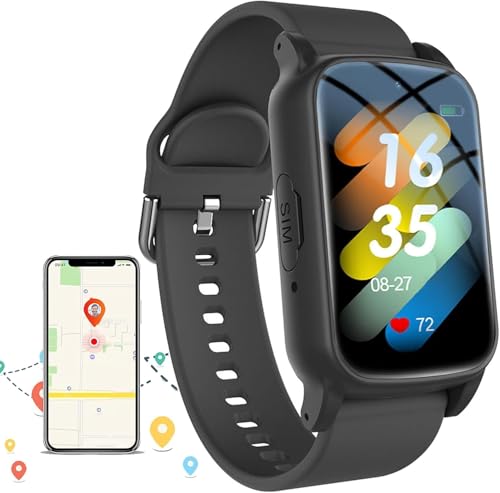 X&Z-XAOY Montre Intelligente pour Seniors avec Détection De Chute Montre Intelligente avec Alarme SOS pour Personnes Âgées avec Détection De Chute Fitness Tracker Étanche Localisation GPS(Black)