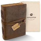 moonster Leder Notizbuch A5 [20x15 cm] aus Büffelleder – Vintage Tagebuch handgemacht mit 240 Seiten, unliniertes 125 g/m² Baumwollpapier, ideal als Skizzenbuch & Reisetagebuch