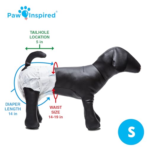 Image of Paw Inspired 32ct Disposable Dog Diapers | Female Dog Diapers Ultra Protection | Diapers for Dogs in Heat, Excitable Urination, or Incontinence (Small) | Ultra Protection, Adjustable Fasteners, Comfortable Fit, Leakproof Core, For Dogs in Heat, Excitable Urination, Incontinence
