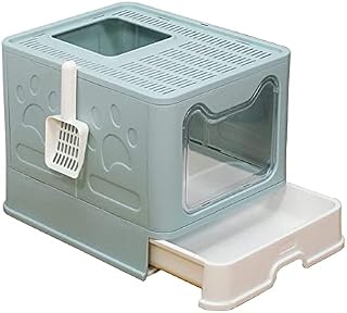 ANMOO Cat Litter Tray XXL Cat Litter Box for Cat Litter Foldable High Sides Litter Box with Scoop Included (Cyan)