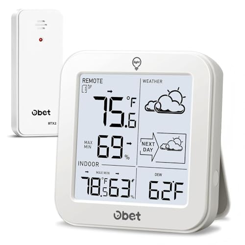 Weather Station Wireless Indoor Outdoor Thermometer Digital Room Thermometer and Hygrometer with 500ft Range Remote Sensor Backlight Display Battery Operated