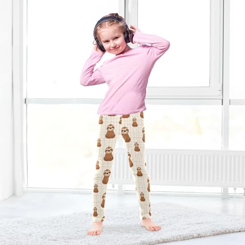 Girls Leggings Brown Sloth Plaid Kids Length Leggings Pants Athletic Yoga Pants Toddler Tights Trousers 4T4