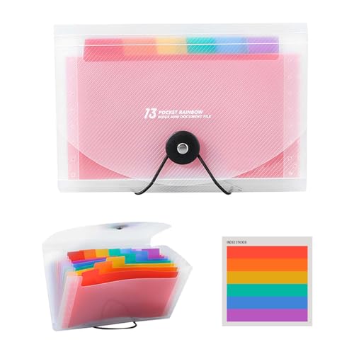 13 Pockets Flash Card Holder Expanding File Flashcard Organiser with Colored Labels Accordion A6 Folder with Elastic Strap for Receipt Revision Card Index Coupons Document Organiser