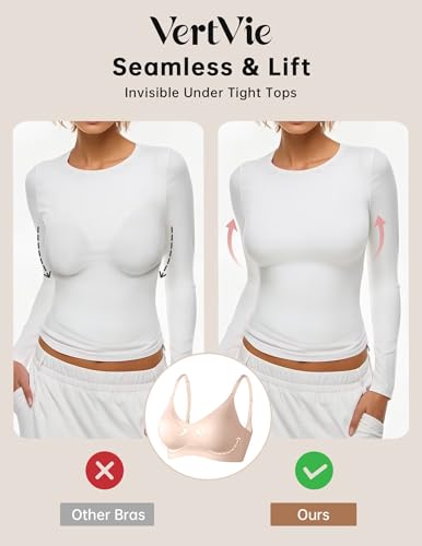 Vertvie Womens Seamless Bra No Underwire Comfort Push Up Bras Buttery Soft Wireless Bralette Full Coverage Sport Everyday Bra(Skin,Small)