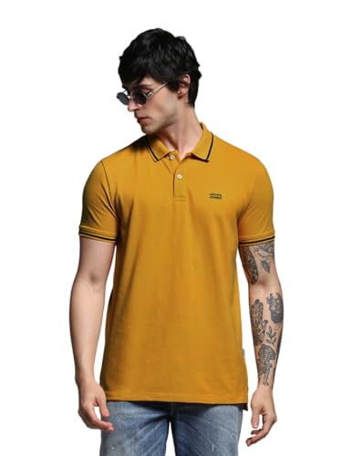 Image of Jack & Jones Men's Yellow Polo Collar Slim Fit T-Shirt