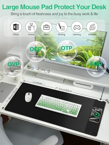 Image of Mouse Pad with Wireless Charging, Black Mousepad Long Desk Mat, Large Gaming Mouse Pad, Soft Mouse Pad Gaming Desk Pad with Non-Slip Rubber Base, Extended Computer Keyboard Mat Office Mice Pad