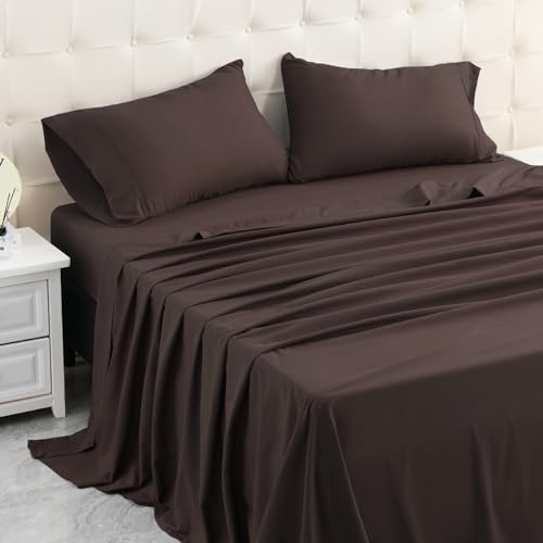 MICORAL ensemble draps lit King 4 pièces poche profonde 16" brun