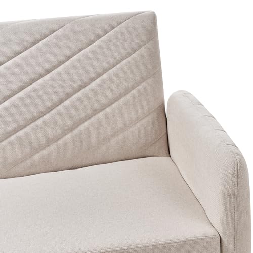 Divano Letto Beige Chiaro In Tessuto Di Finto Lino Soggiorno Moderno 3 Posti Gambe In Legno Braccio A Binario - 8