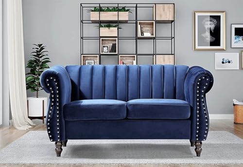 Image of Modern & Classic Chesterfield Sofa 5 Seater Sofa Velvet L-Shape Corner Sectional Button Tufted Sofa for Living Room, Dining Room, Office and Hallway-(Blue).