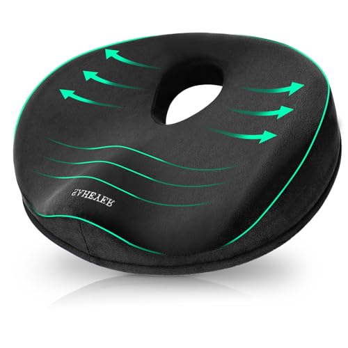 SAHEYER Donut Pillow for Tailbone Pain Memory Foam Hemorrhoids Pillow for Sciatica Nerve Sciatica Hip Coccyx Seat Cushion for Long Sitting Office Workers Car Drivers Black