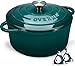 Overmont Enameled Cast Iron Dutch Oven - 5.5QT Pot with Lid Cookbook & Cotton Potholders - Heavy-Duty Cookware for Braising, Stews, Roasting, Sourdough Baking bottle green