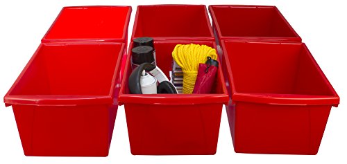 Image of Storex 5.5 Gallon Storage Bin - Plastic Classroom Organizer for Books and Supplies, Red, 1-Pack (61483C06C)