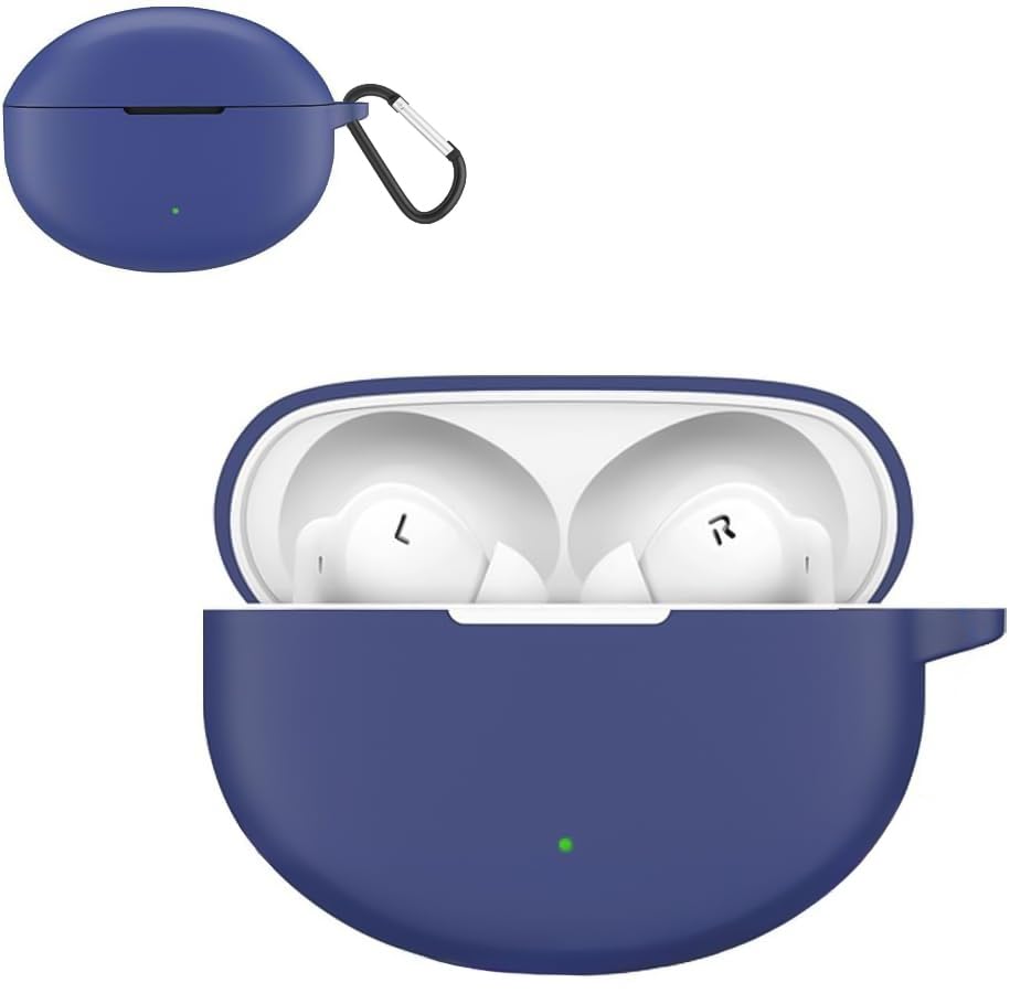 Dl3 Mobilak Compatible with Oppo Enco Air3 Pro Case Cover, Soft Silicone Shockproof Protective Case Wireless Earbuds with Carabiner, Front LED Visible (Blue)