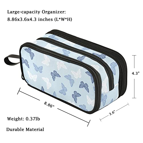 Image of Fustylead Blue Butterflies Big Capacity Pencil Pen Case, Multi-Purpose Makeup Bag Organizer Storage Pouch for Office College School Hiking Travel