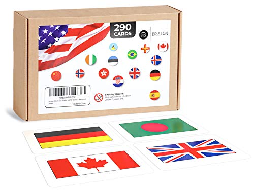 Briston World Country Flags Flash Cards Set + U.S. States (290 Glossy Laminated Cards)