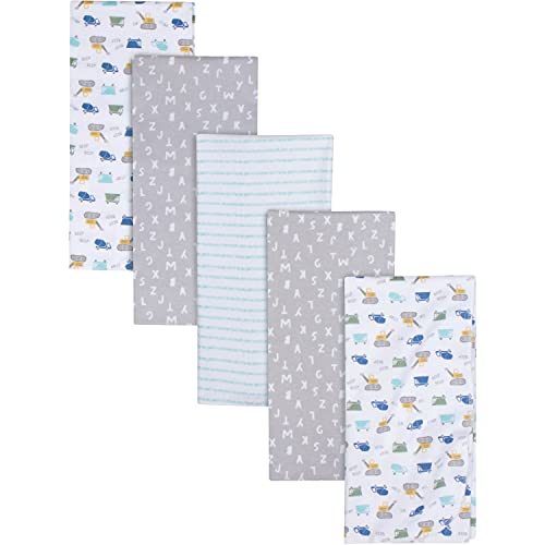 Image of Gerber Boys Newborn Infant Baby Toddler Nursery 100% Cotton Flannel Receiving Swaddle Blanket, Trucks White, 5-Pack