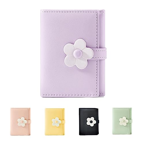 MEISEE Small Wallet for Girls Women Tri-folded Wallet Cash Pocket flowers Print Card Holder Coin Purse with ID Window elegant youthful and cute -2-purple-A