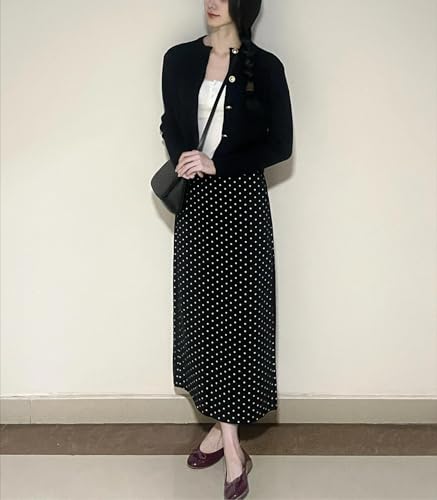 Polka Dot Skirt for Women A Line Skirt Black and White Skirt Straight Midi Skirts for Work 90s Vintage Skirt3
