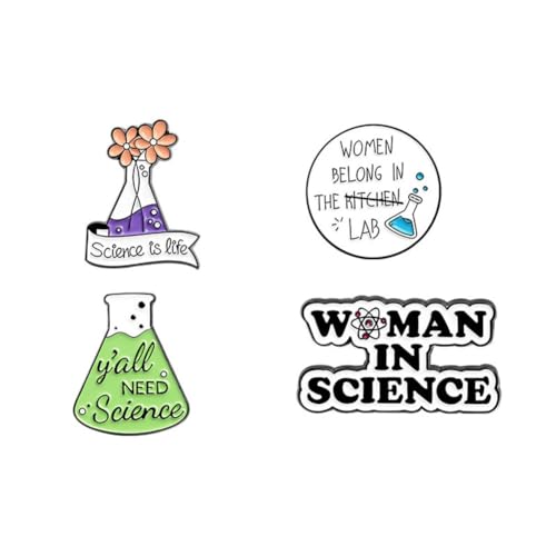 Image of Women In Science Brooch Science Is Life Enamel Pin Flask Brooch Badge 4Pcs Science Plant Pin Set Cute Kawaii Pins Cartoon Scientist Science Pins Lapel Laboratory Brooch Pin for Backpacks Clothes Caps Bags Accessories Gift