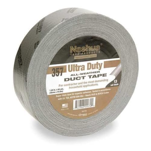 Nashua 357 Polyethylene Coated Cloth Premium Grade Duct Tape, 13 mil Thick, 55 m Length, 48 mm Width, Silver