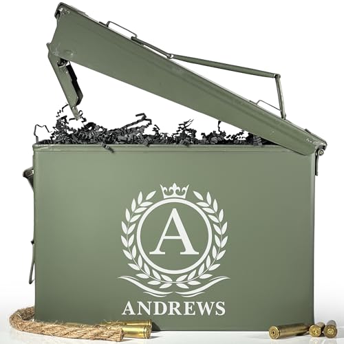Personalized Ammo Box For Men - Custom Monogram Ammo Can Set - Authentic Grade 1 Military Box For Dad - Birthday and Father's Day Gift For Husband - 30 Caliber