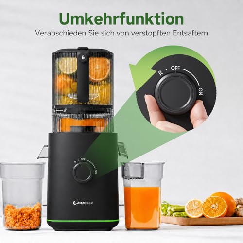 Foto von AMZCHEF Entsafter 600W, Slow Juicer mit 155 mm Einfüllöffnung, Matt Schwarz