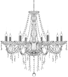TRY-YEAN Classic 8 Lights Clear Crystal Chandelier Ceiling Light K5 Crystal Ceiling Pendant Lighting Fixture Candle Style Lighting with Adjustable Chain E14 for Living Room Bedroom Restaurant Hallway