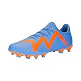 PUMA Mens Future Play Firm, Artificial Ground Soccer Cleats, Blue Glimmer-PUMA Mens White-Ultra Orange, 12.5