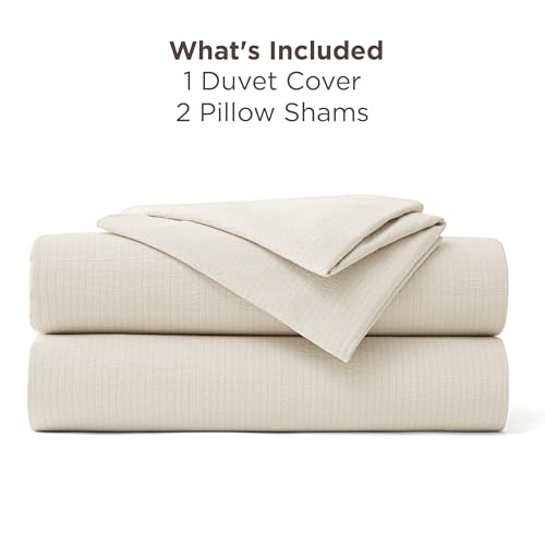 Image of Bedsure Textured Duvet Cover Queen Size - Cotton-Like Polyester Jacquard Duvet Cover Set for All Seasons - 3 Pieces Elevated Textured Dobby Soft Bedding Set, NO Comforter (Beige, Queen, 90 inchx 90 inch)