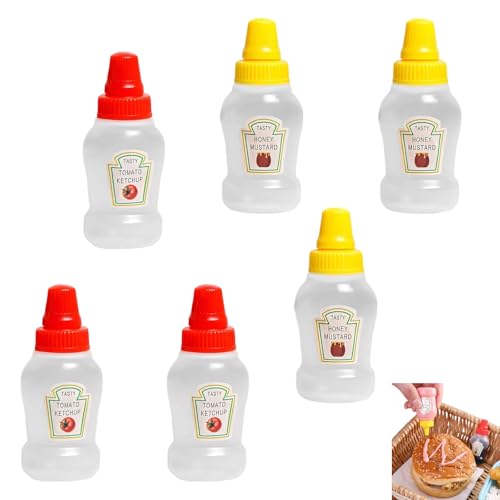 XIANGJIEU 6 Pezzi Bottiglia di Salsa Portatile Mini Bottiglia di Ketchup da 25 ml Squeeze Bottle Bottiglie di Condimento per Spremere per Casa e Ristorante