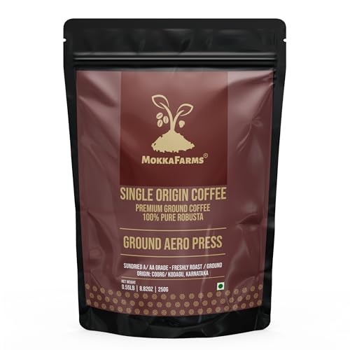 Image of MokkaFarms Premium 100% Robusta Coffee - Aero Press - Medium Roast | Fresh & Single Origin | Plantation A /AA Beans | Rich, Flavourful & Aromatic | One Way Valve Zip-Lock Bag