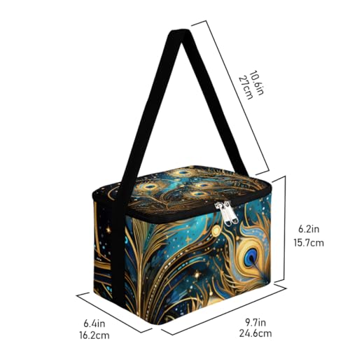GzLeyigou Lunch Bags for Women Men 9 Cans,Colorful Feathers Hot & Cold Food Delivery Bag Insulated Grocery Bag Insulated Lunch Box Peacock Cooler Bag for Office Work Picnic Beach