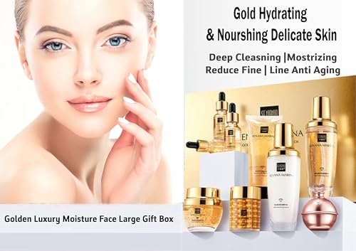 SENANA 24K Gold Skin Care Set - 9-Piece Collection for Ultimate Moisturizing, Pore-Shrinking, and Oil Control